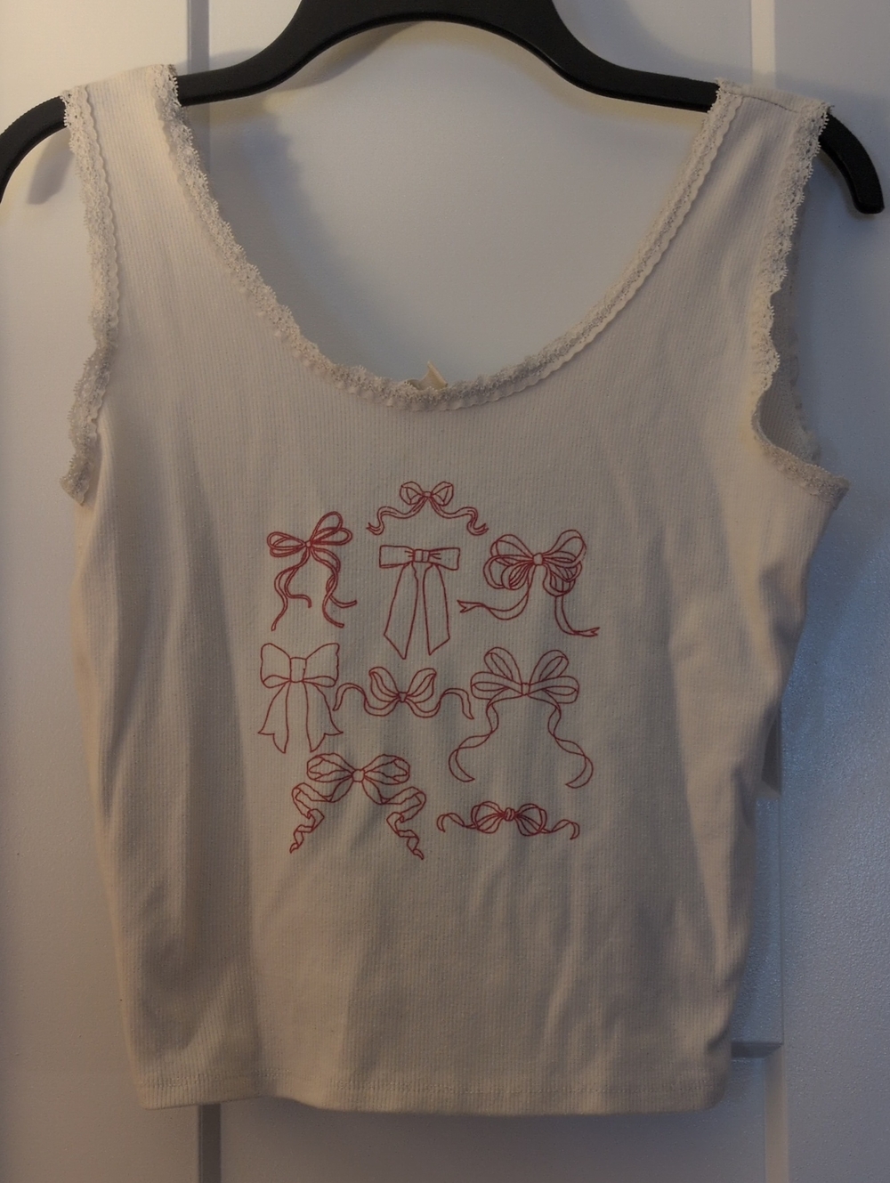 Cream  Crop Tank Top with Pink Bow Prints